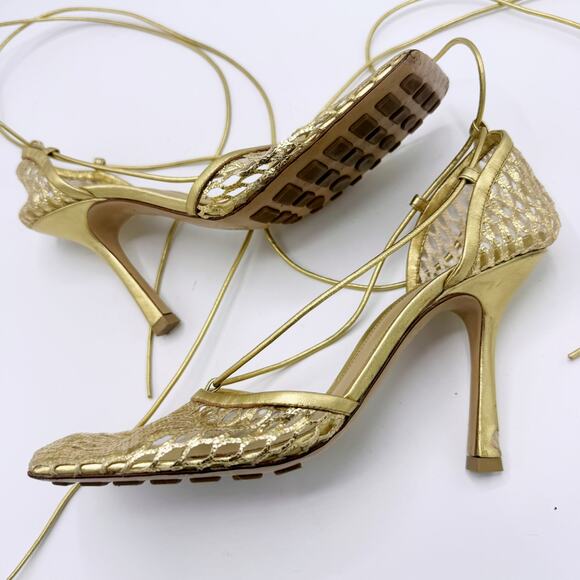 BOTTEGA VENETA Metallic leather-trimmed mesh pumps (Size 38.5) - Picture 10 of 16